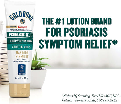 Gold Bond Multi-Symptom Psoriasis Relief Cream, 4 oz, Itchy Skin Relief | Temporary relief for irritation, psoriasis cream for skin, salicylic acid, steroid-free,