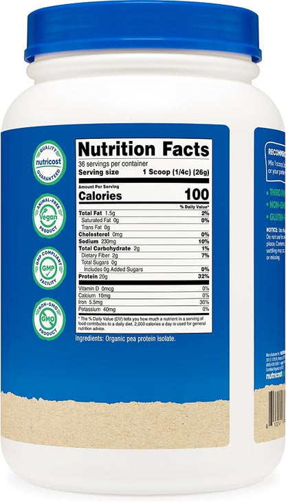 Nutricost Organic Pea Protein Isolate Powder (2LBS) Unflavored