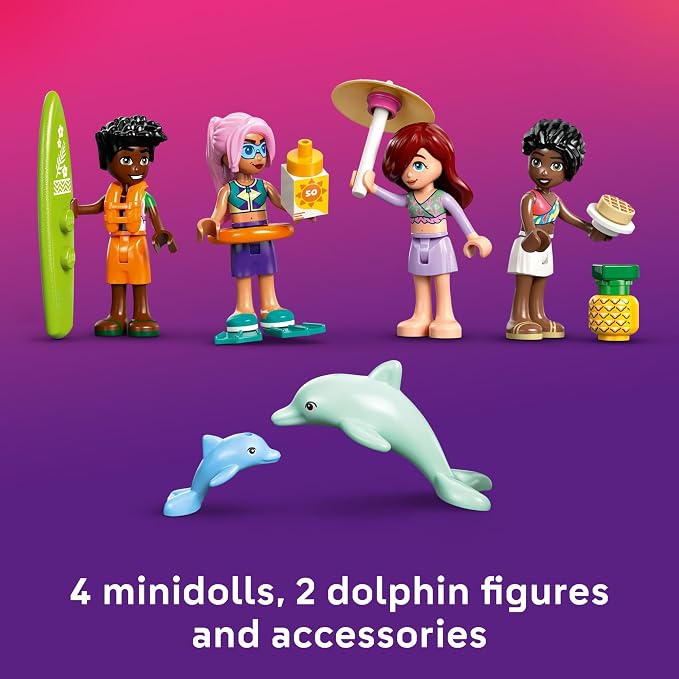 LEGO Friends Travel Boat Adventure Pretend Play Building Toy - Toy Boat Playset with Playful Dolphin Figurines and 4 Minidolls - Birthday Gift Idea for Girls and Boys, Ages 8 and Up - 42664