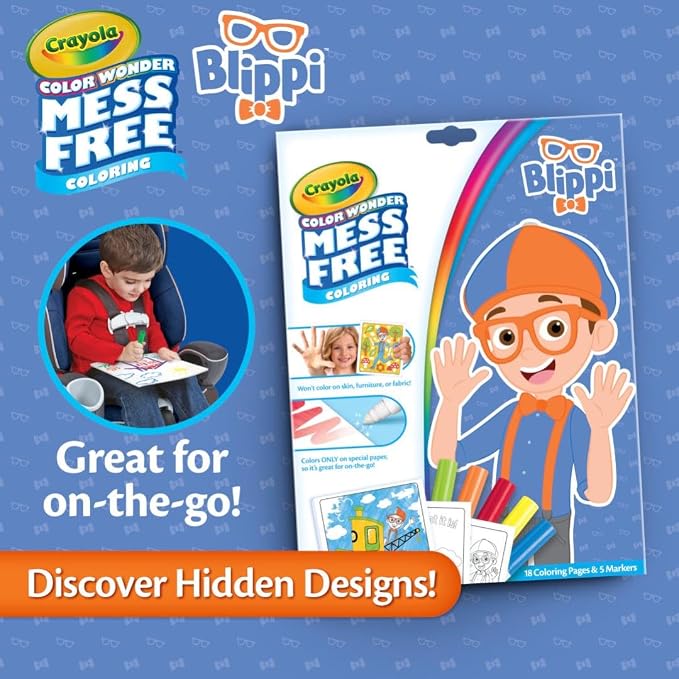Crayola Blippi Color Wonder Coloring Set, 18 Blippi Mess Free Coloring Pages for Toddlers, Travel Activity, Toddler Toys & Gifts
