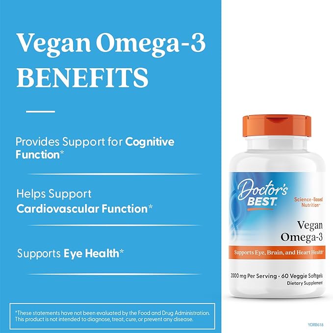 Doctors Best Vegan Omega-3 EPA + DHA from Algae, 60 Veggie Softgels
