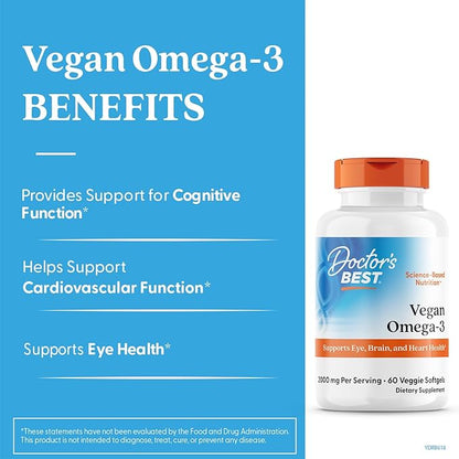 Doctors Best Vegan Omega-3 EPA + DHA from Algae, 60 Veggie Softgels