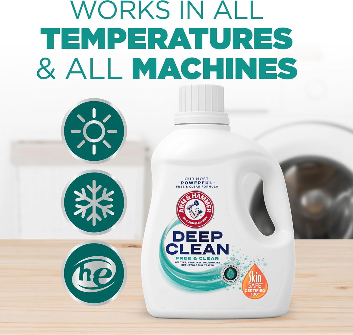 ARM & HAMMER Deep Clean Free & Clear Liquid Laundry Detergent, Free of Dyes, and Perfumes, Dermatologist Tested, 75 Fl Oz, 50 Loads