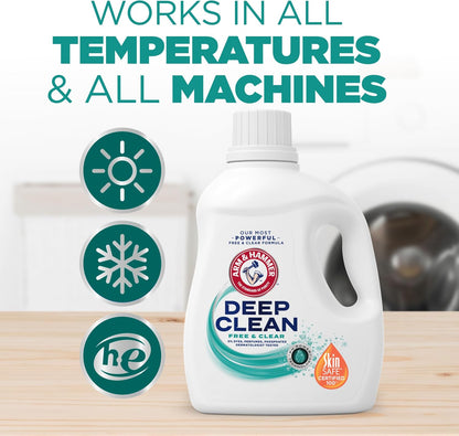 ARM & HAMMER Deep Clean Free & Clear Liquid Laundry Detergent, Free of Dyes, and Perfumes, Dermatologist Tested, 75 Fl Oz, 50 Loads