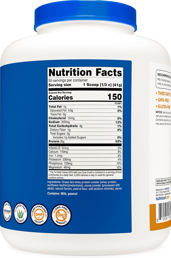 Nutricost Grass-Fed Whey Protein Isolate (Chocolate Peanut Butter) 5LBS