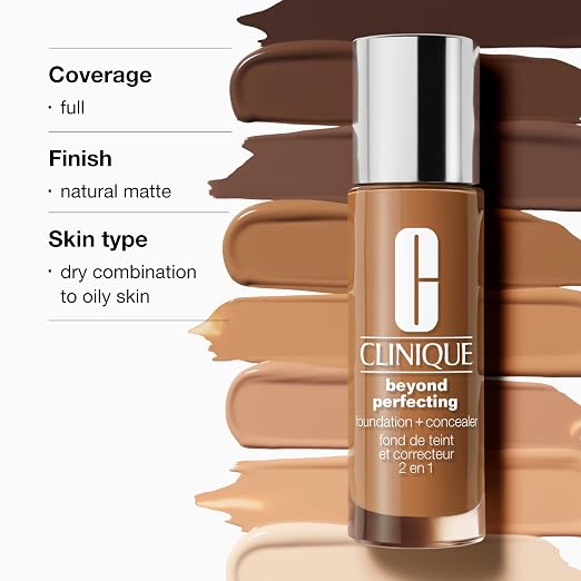 Clinique Beyond Perfecting Lightweight Liquid Foundation + Concealer For Dry Combination to Oily Skin Types | Full Coverage + Natural Matte Finish