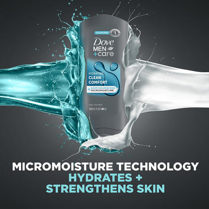 Dove Men+Care Body + Face Wash 6-Pack – Clean Comfort with 24HR Nourishing MicroMoisture, Lemon & Cedarwood Scent, 13.5 Oz Ea