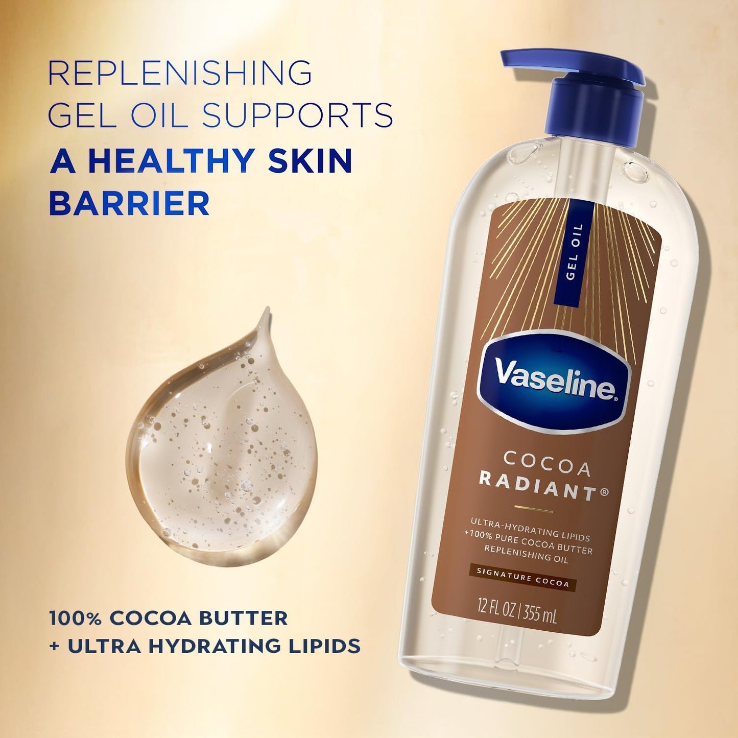 Vaseline Cocoa Radiant Moisturizer Bundle – Intensive Care Hand and Body Lotion, Spray Lotion, and Gel Oil with Pure Cocoa Butter for Extremely Dry Skin