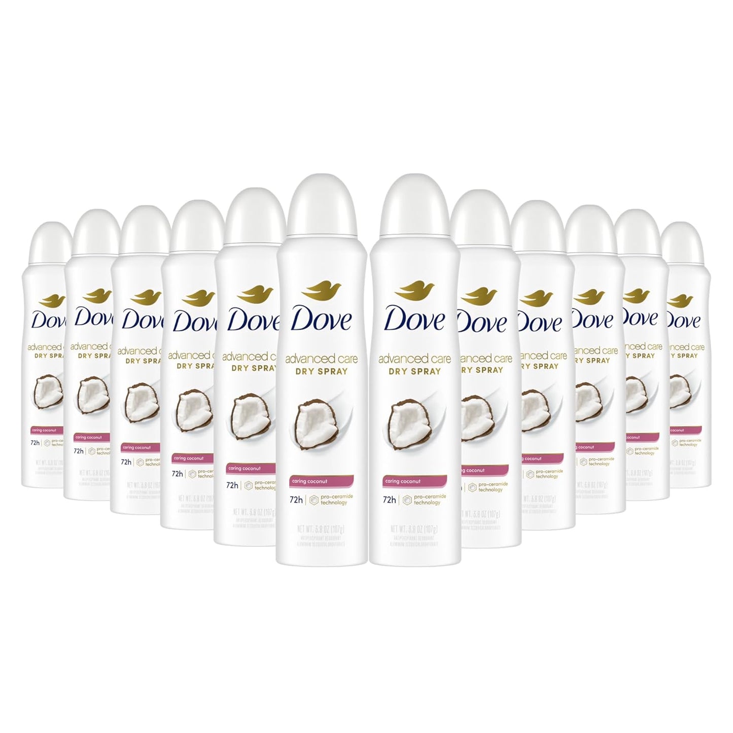 Dove Advanced Care Antiperspirant Deo Dry Spray Caring Coconut Pack of 12 to help your skin barrier repair after shaving 72h odor controlandall-day sweat protection for soft resilient underarms 3.8oz