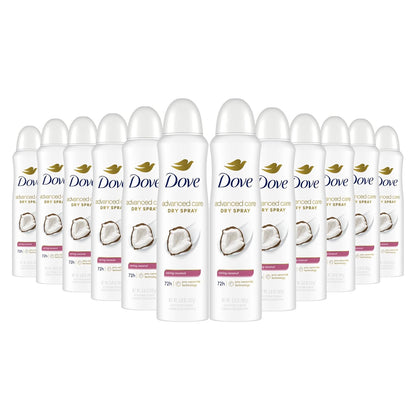 Dove Advanced Care Antiperspirant Deo Dry Spray Caring Coconut Pack of 12 to help your skin barrier repair after shaving 72h odor controlandall-day sweat protection for soft resilient underarms 3.8oz