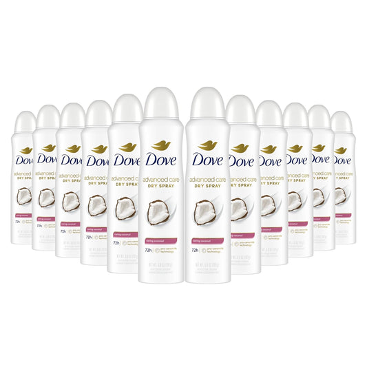Dove Advanced Care Antiperspirant Deo Dry Spray Caring Coconut Pack of 12 to help your skin barrier repair after shaving 72h odor controlandall-day sweat protection for soft resilient underarms 3.8oz