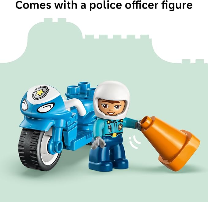 LEGO DUPLO Town Blue Police Motorcycle Building Toy for Toddlers - Pretend Play Set & Learning Toy for Boys & Girls, Ages 2+ - Building Blocks for Motor Skills Practice - Gift for Birthdays - 10471