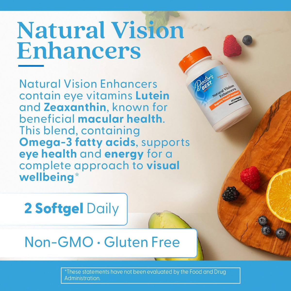 Doctor's Best Natural Vision Enhancers for Men & Women Non-GMO, 60 Softgels