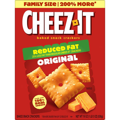 Cheez-It Cheese Crackers, Baked Snack Crackers, Lunch Snacks, Family Size, Reduced Fat Original, 19oz Box (1 Box) (Pack of 2)