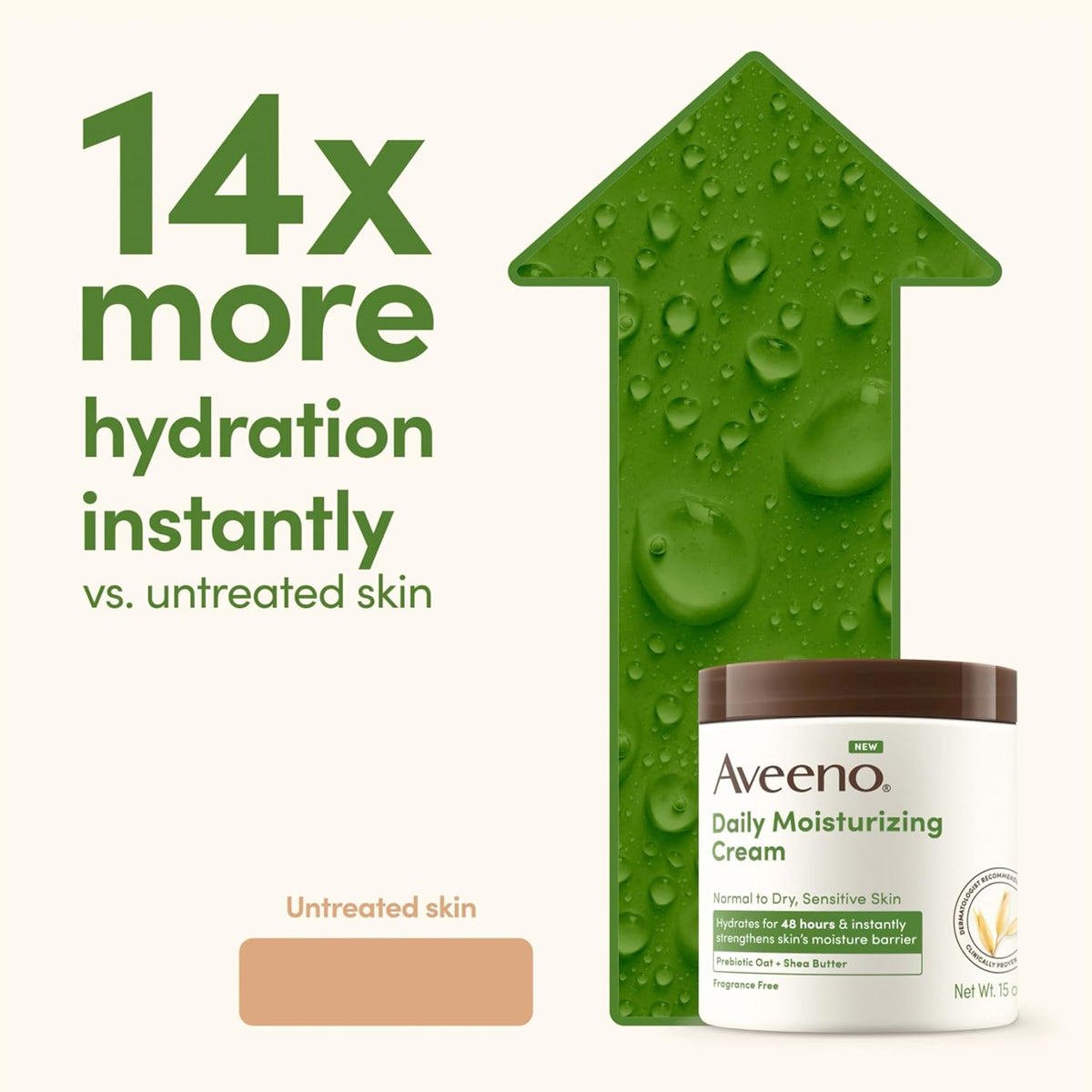 Aveeno Daily Moisturizing Cream with Prebiotic Oat & Shea Butter for Body,Face & Hands Moisturizer Cream,Hydrates Normal to Dry,Sensitive Skin,Fragrance Free,Non-Comedogenic,20 oz,(Pack of 2)