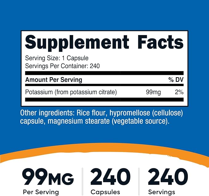 Nutricost Potassium Citrate 99mg, 240 Capsules - Gluten Free, Non-GMO