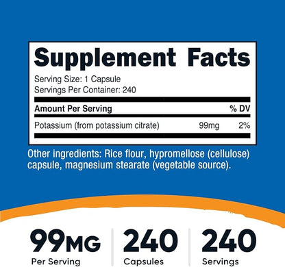 Nutricost Potassium Citrate 99mg, 240 Capsules - Gluten Free, Non-GMO