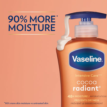 Vaseline Intensive Care Body Lotion Cocoa Radiant 4 Count for Dry Skin Lotion Made with Ultra-Hydrating Lipids and Pure Cocoa Butter for a Long-Lasting, Radiant Glow 20.3 Oz