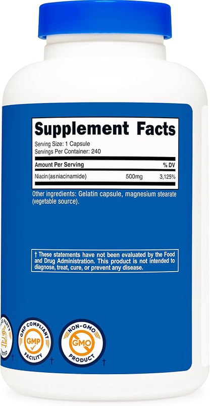 Nutricost Niacinamide (Vitamin B3) 500mg, 240 Capsules, Flush Free