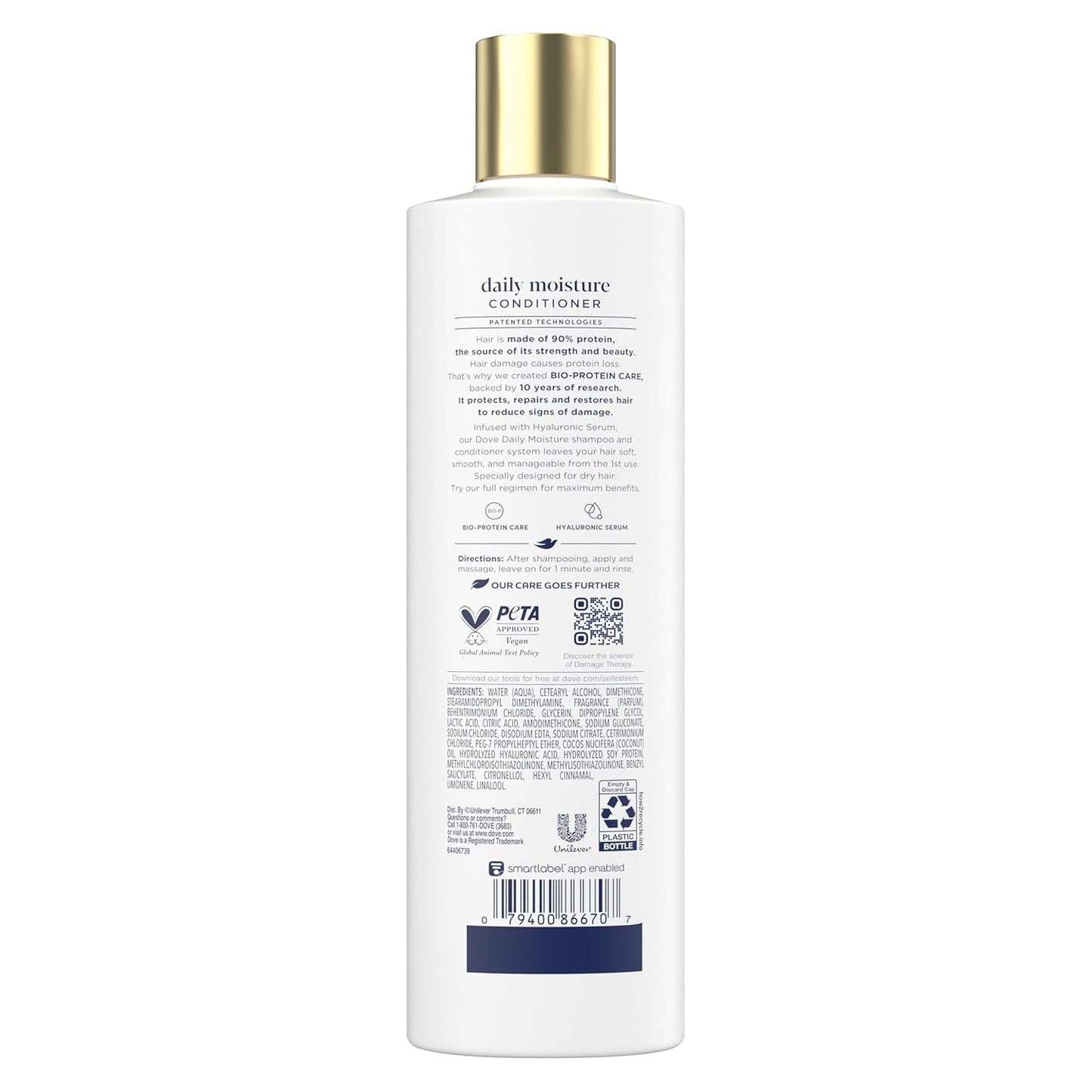 Dove Conditioner Daily Moisture Damage Therapy for Dry Hair with Bio-Protein Care Technology and Hyaluronic Serum 12 Fl Oz