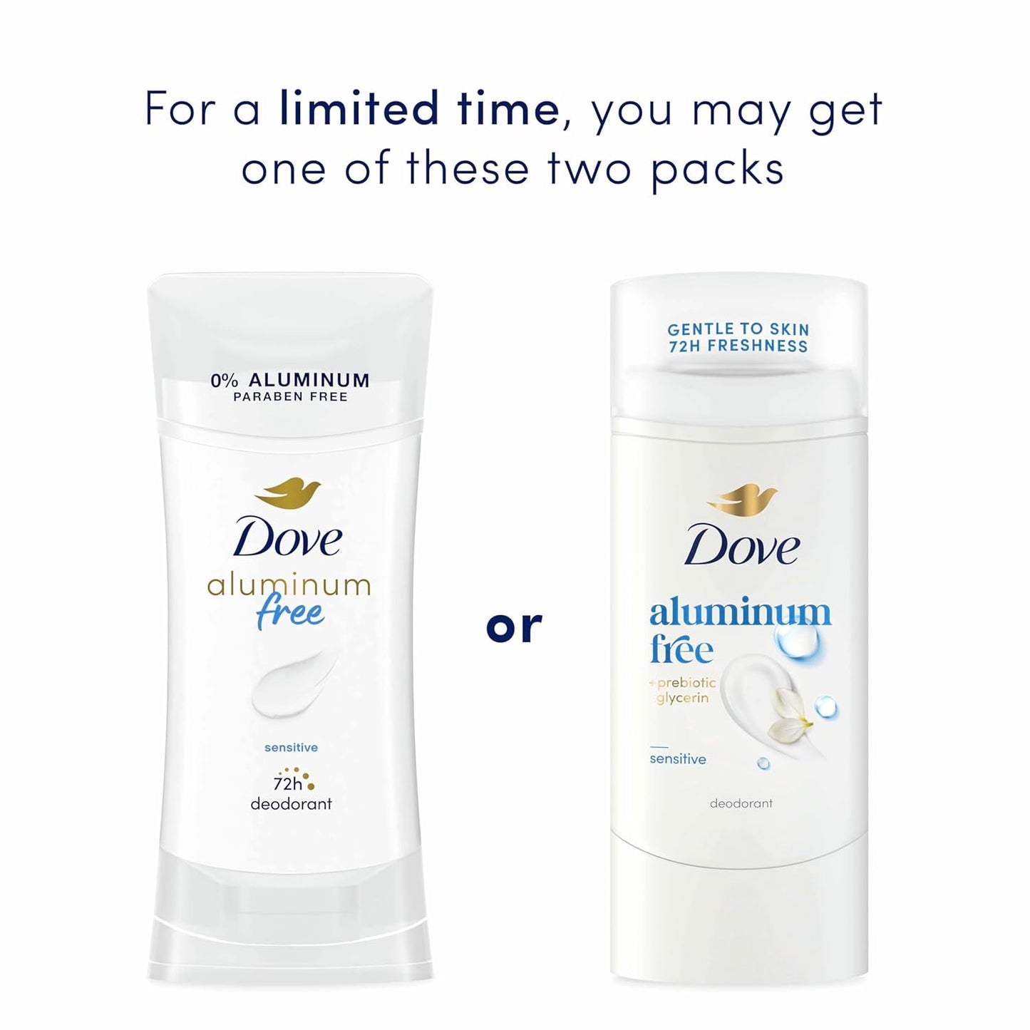 Dove Deodorant Stick Sensitive for 72 Hour Odor Protection Aluminum Free 2.4 oz (Pack of 2)