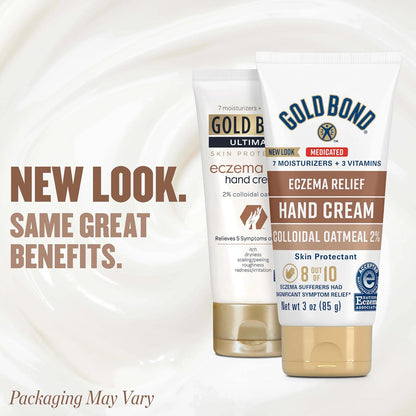 Gold Bond Medicated Eczema Relief Hand Cream, 3 oz, 2% Colloidal Oatmeal | Itchy skin relief, eczema cream that helps calm irritation, colloidal oatmeal cream, fragrance free, 2% colloidial oatmeal