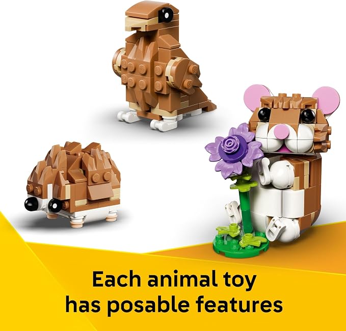 LEGO Creator 3 in 1 Cute Hamster with a Flower Building Toy for Girls & Boys, Ages 7+ - Kids Build a Hamster, Hedgehog or Eagle Animal Figure - Gift Idea for Birthdays - 31376