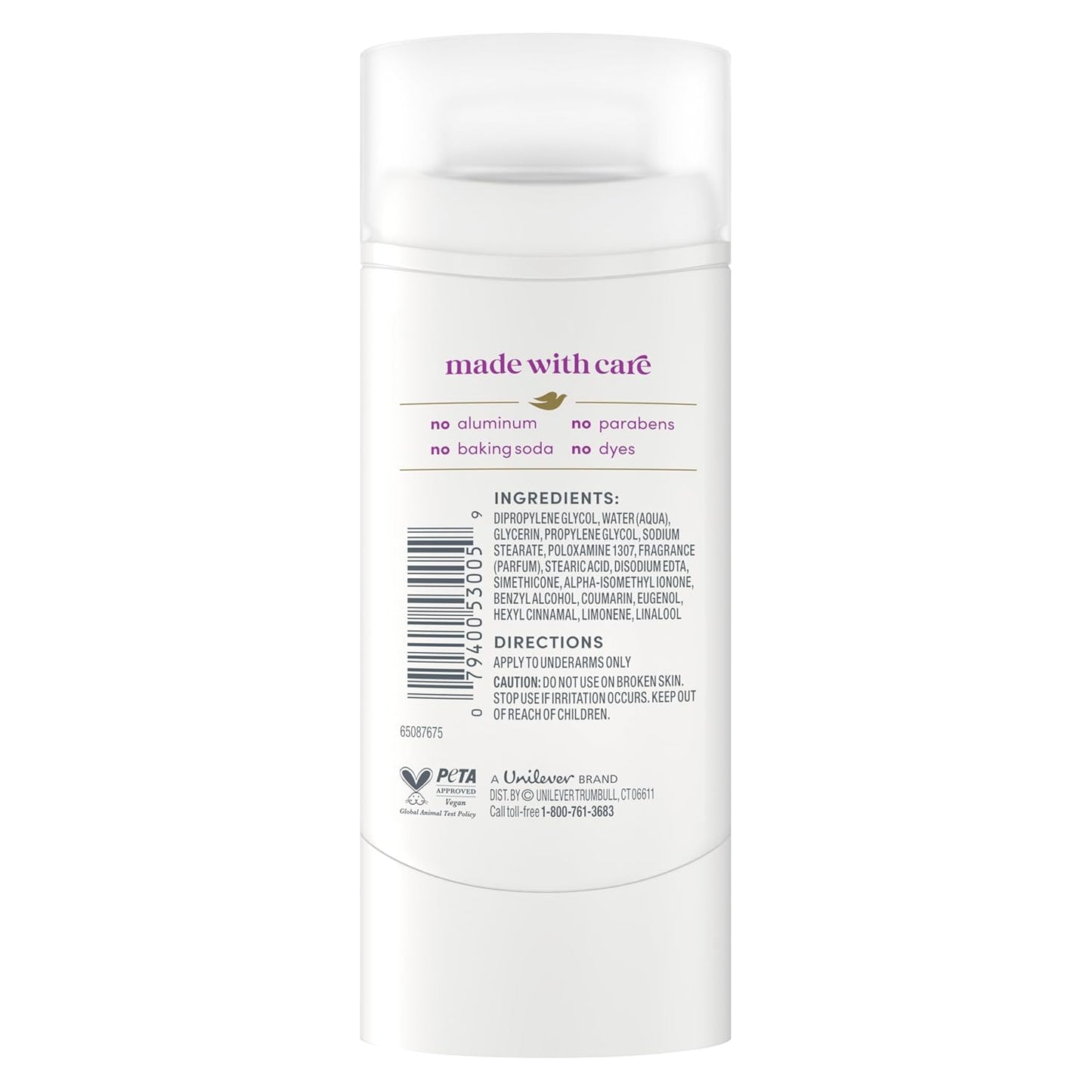 Dove Deodorant Stick for Women, Aluminum Free, 72H Odor Protection, Coconut & Pink Jasmine, 2.4 Oz