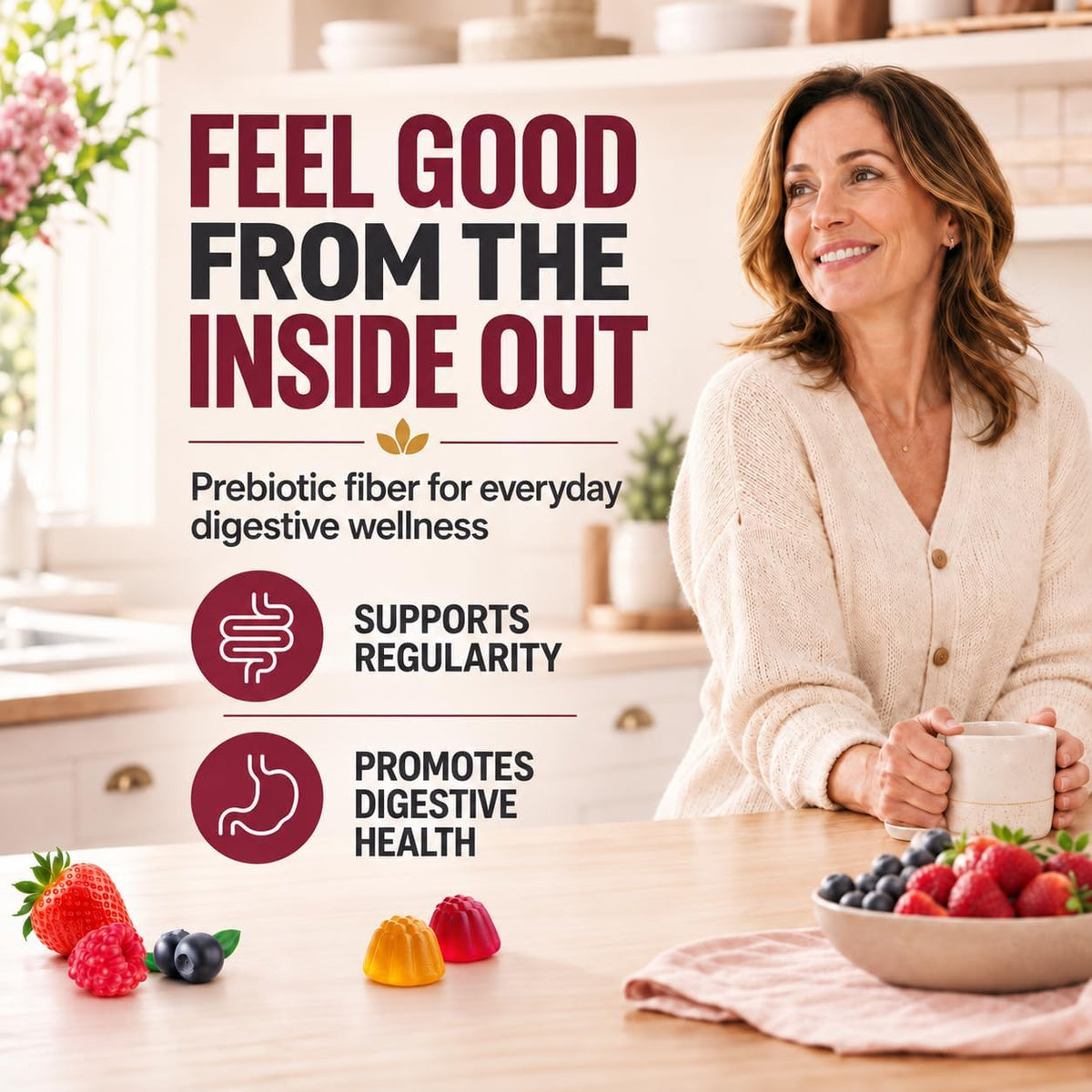 Country Farms Fiber Care Prebiotic Gummies, 6g of Fiber Per Serving, FOS from Beets, Digestive Health, Supports Regularity, Mixed Fruit Flavor