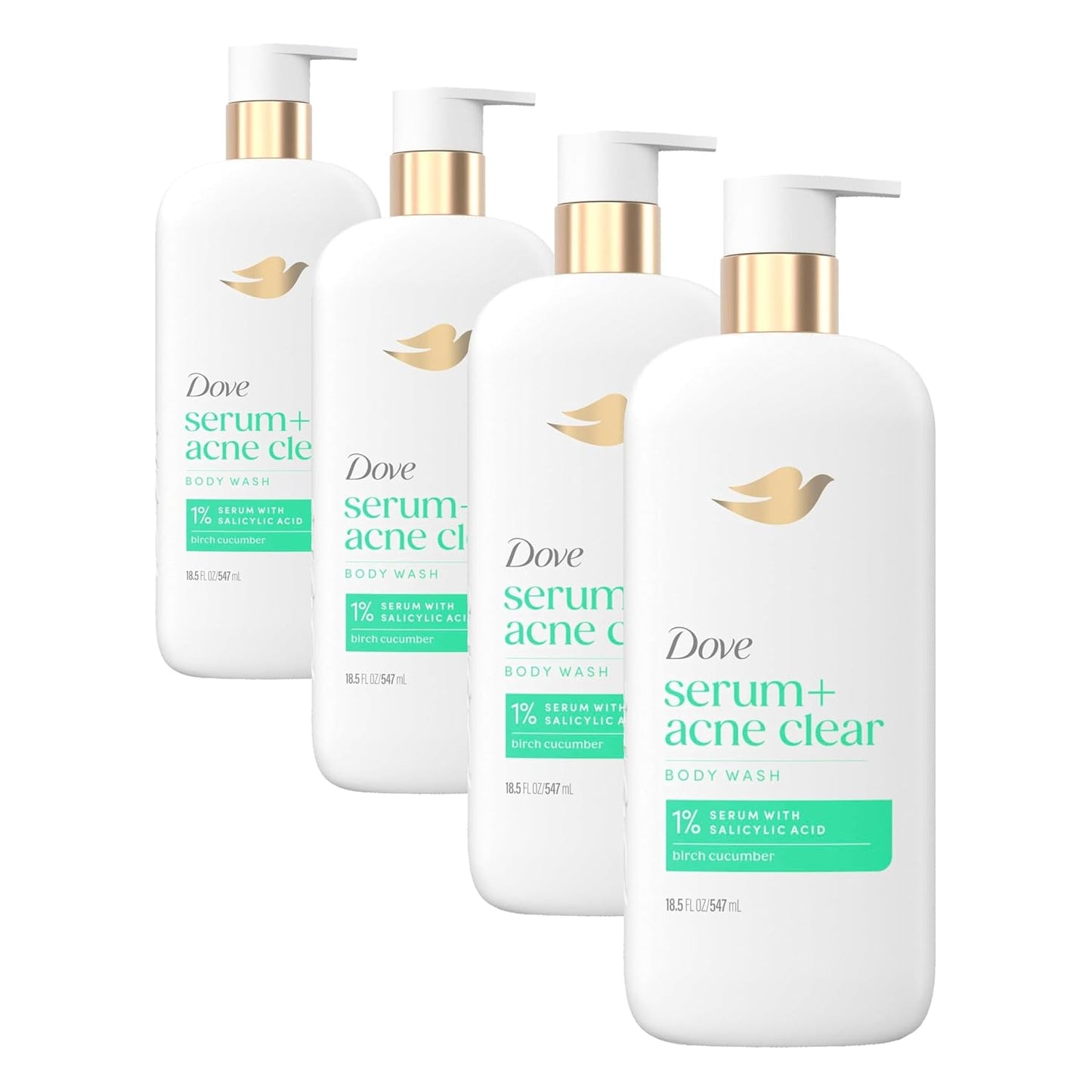 Dove Body Wash Acne Clear Clears & helps prevent acne 1% clearing salicylic acid-acne treatment 18.5 Fl oz (Pack of 4)