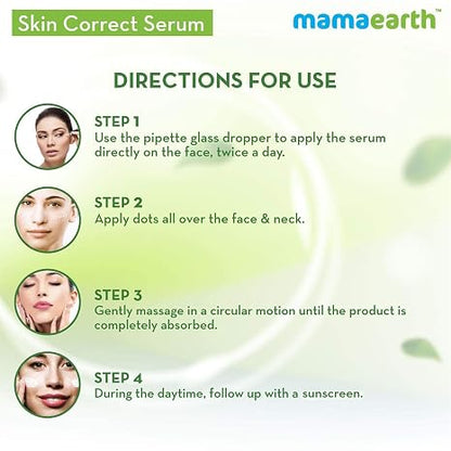 Mamaearth Skin Correct Face Serum | with Niacinamide and Ginger Extract to Reduce Acne Marks and Scars | Hydrating Serum Minimizes Open Pores | 1.01 Fl Oz/30ml | Lightweight serum texture suitable for daily skincare routines.