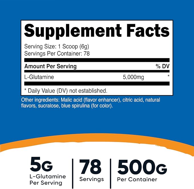 Nutricost L-Glutamine Powder (500 Grams) (Blue Raspberry)