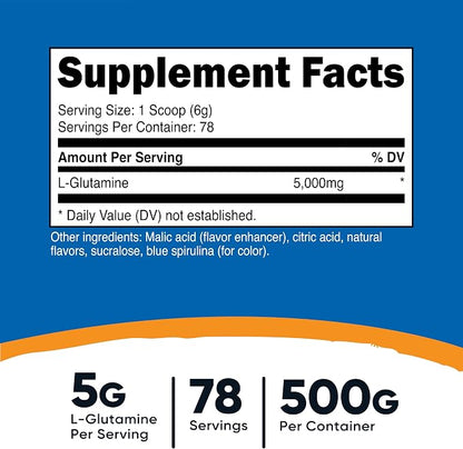 Nutricost L-Glutamine Powder (500 Grams) (Blue Raspberry) (Pack of 2)