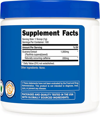 Nutricost Guarana Extract Powder 100 Grams - Natural Brazilian Herbal Caffeine/Energizer Supplement (Pack of 2)