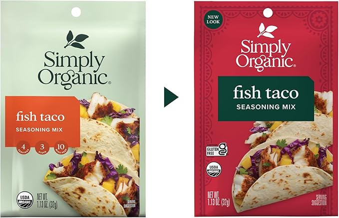 Simply Organic Fish Taco Seasoning Mix, Gluten Free, Certified Organic, Kosher - Pure Flavor for Tacos, Stir-Fries, Mexican Dishes, and More | 1.13 Ounce (Pack of 3)
