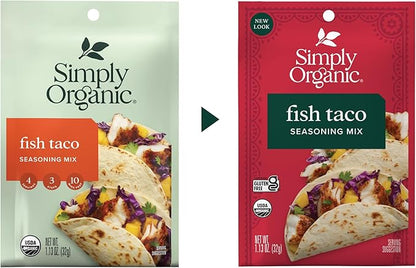 Simply Organic Fish Taco Seasoning Mix, Gluten Free, Certified Organic, Kosher - Pure Flavor for Tacos, Stir-Fries, Mexican Dishes, and More | 1.13 Ounce (Pack of 3)