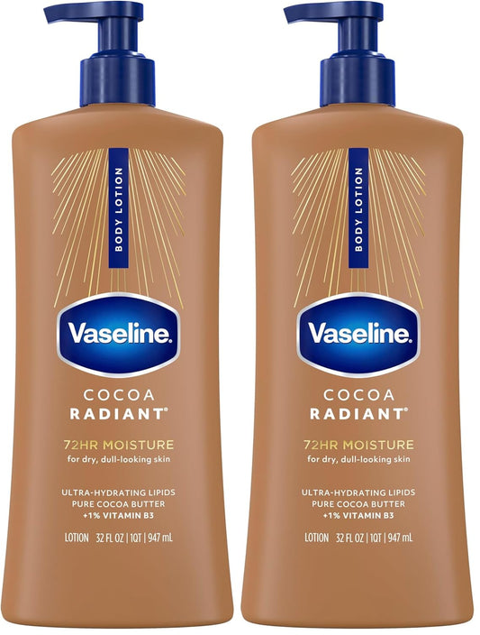 Vaseline Intensive Care Body Lotion Cocoa Radiant for Dry Skin Lotion Made with Ultra-Hydrating Lipids and Pure Cocoa Butter for a Long-Lasting, Radiant Glow 32 Oz (Pack of 2)
