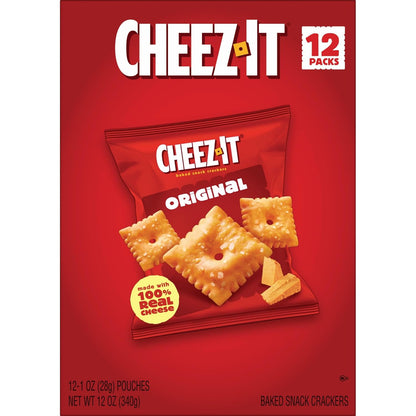 Cheez-It Baked Snack Cheese Crackers, Original, Single Serve, 1 oz Bags (12 Count)