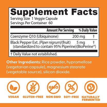 Doctor's BEST High Absorption CoQ10 200mg with BioPerine, 60 Veg Capsules