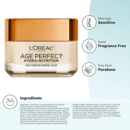 L'Oreal Paris Skincare Age Perfect Hydra-Nutrition Anti-Aging Day Cream with Manuka Honey Extract, 1.7 Ounce