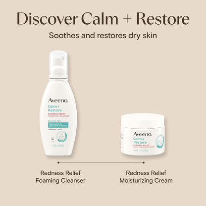 Aveeno Calm + Restore Facial Moisturizer Face Cream for Redness Relief, Non-Comedogenic, Ceramide & Vitamin B5, Hydrating for Dry, Sensitive Skin, Hypoallergenic, Fragrance-Free, 1.7 oz (Pack of 12)