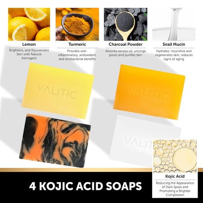 VALITIC Kojic Acid Soap Bars 4 Assorted Dark Spot Remover Soaps Gift Set