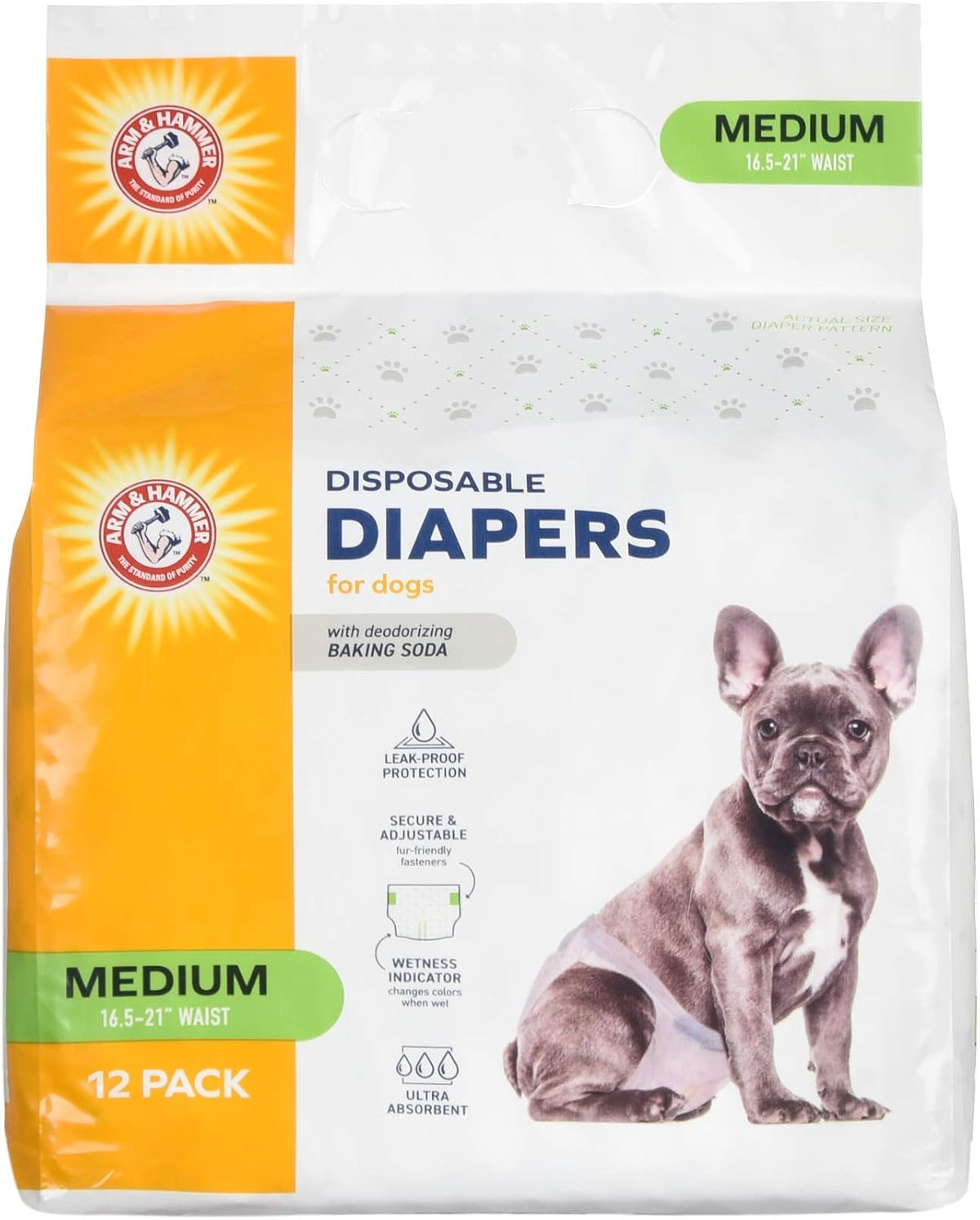Arm & Hammer Disposable Female Dog Diapers, Medium, 12 Count, 6-Pack