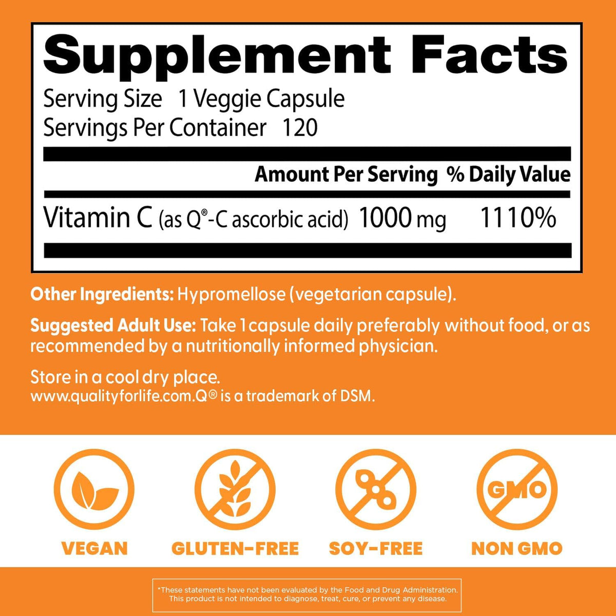 Doctor's BEST Vitamin C 1000mg Supplement, for Men & Women, 120 Veg Caps