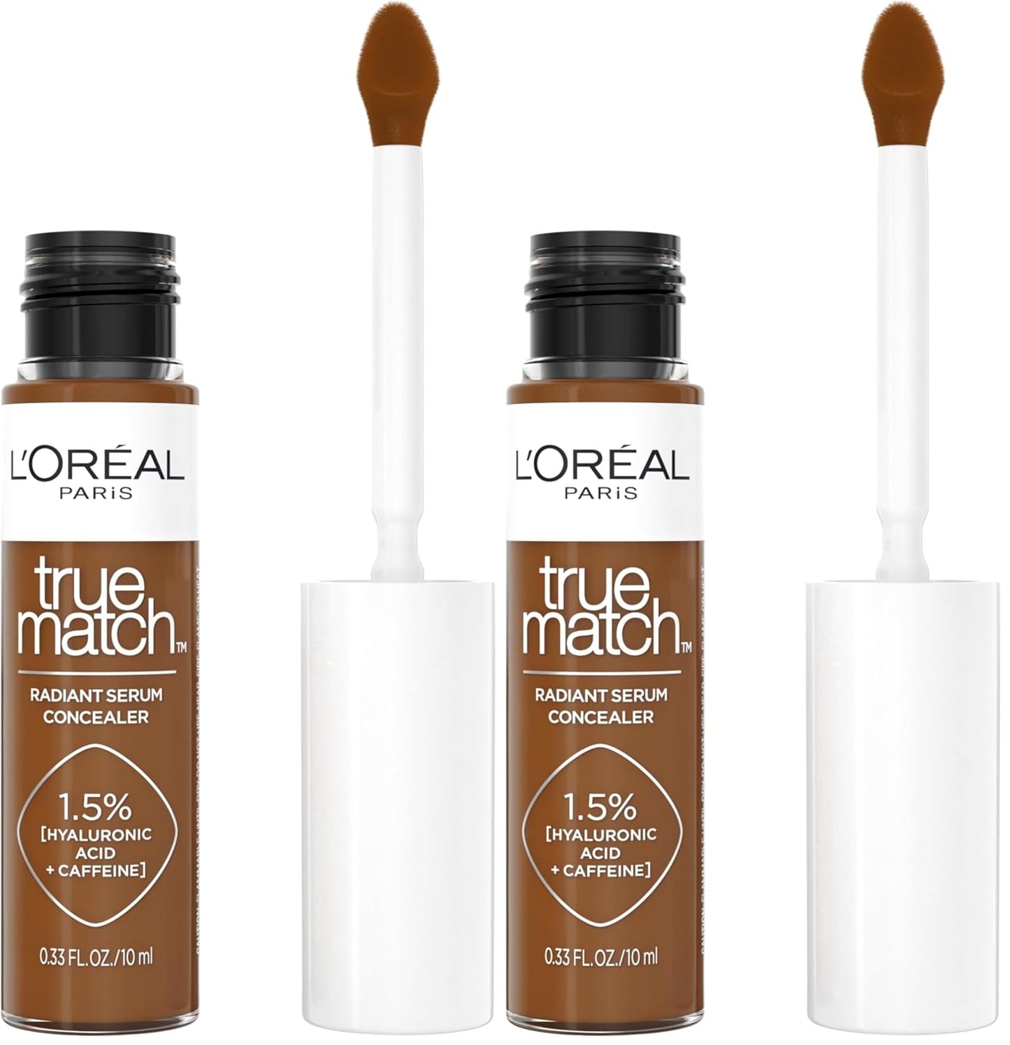 L'Oreal Paris True Match Radiant Serum Concealer, Brightening Under Eye Concealer Make Up with 1.5% Hyaluronic Acid and Caffeine, C10, 0.33 Oz (Pack of 2)