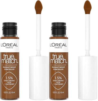 L'Oreal Paris True Match Radiant Serum Concealer, Brightening Under Eye Concealer Make Up with 1.5% Hyaluronic Acid and Caffeine, C10, 0.33 Oz (Pack of 2)