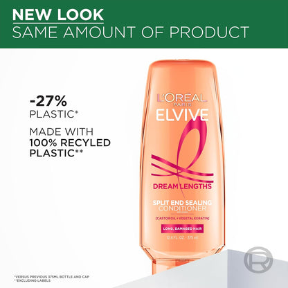 L'Oreal Paris Elvive Dream Lengths Super Detangling Conditioner with Fine Castor Oil and Vitamins B3 and B5 for Long, Damaged Hair, Instantly Detangles to Reduce Breakage With System, 12.6 Fl Oz