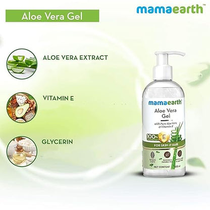 Mamaearth Aloe Vera Gel for Skin & Hair | Hydrates Dry Skin & Scalp | Reduces Sunburn & Wrinkles | Deep Nourishment for All Skin & Hair Types | 10.14 Fl Oz/300ml