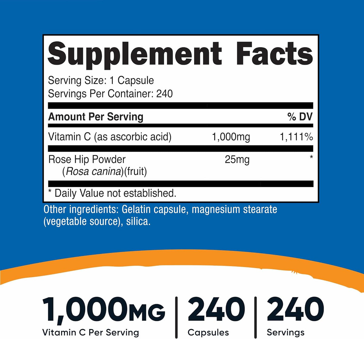 Nutricost Vitamin C with Rose Hips 1025mg, 240 Capsules, Gluten Free