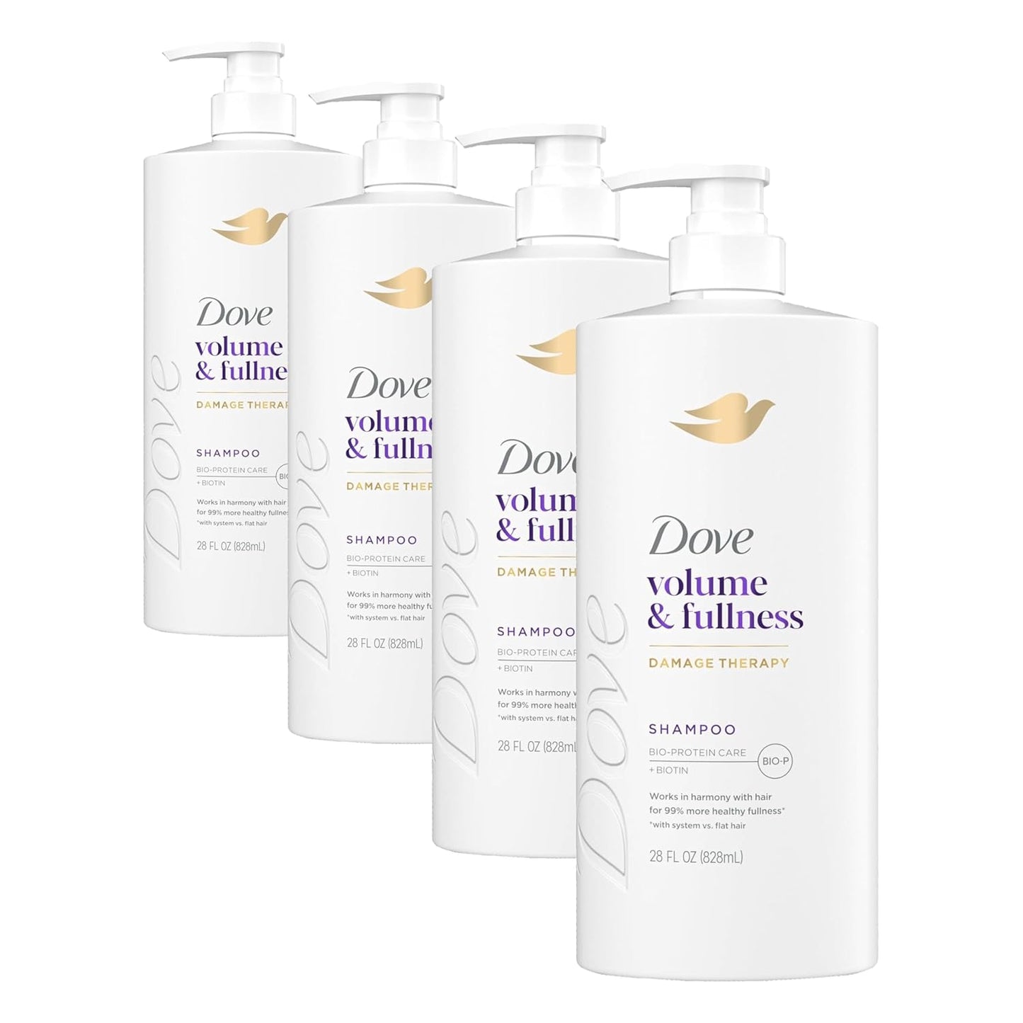 Dove Shampoo Volume & Fullness for Fine, Thin Hair with Bio-Protein Care Technology and Biotin 28 Fl Oz (Pack of 4)